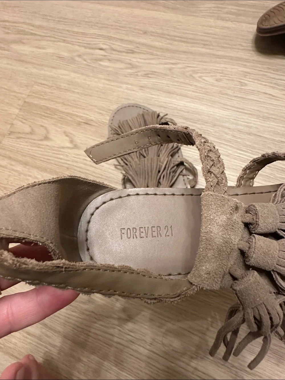 Forever 21 Taupe Fringe Braided Lace-Up Sandals